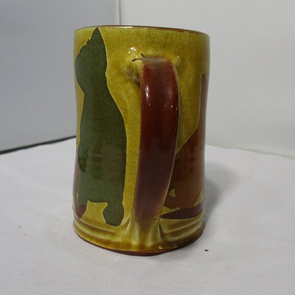 Redware Art Pottery Mug Tankard Cat Silhouette Design - Picture 4 of 7